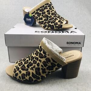 y2k 90s Sonoma Mules Slip On Leopard Print Knitted Block Heels Womens size 11